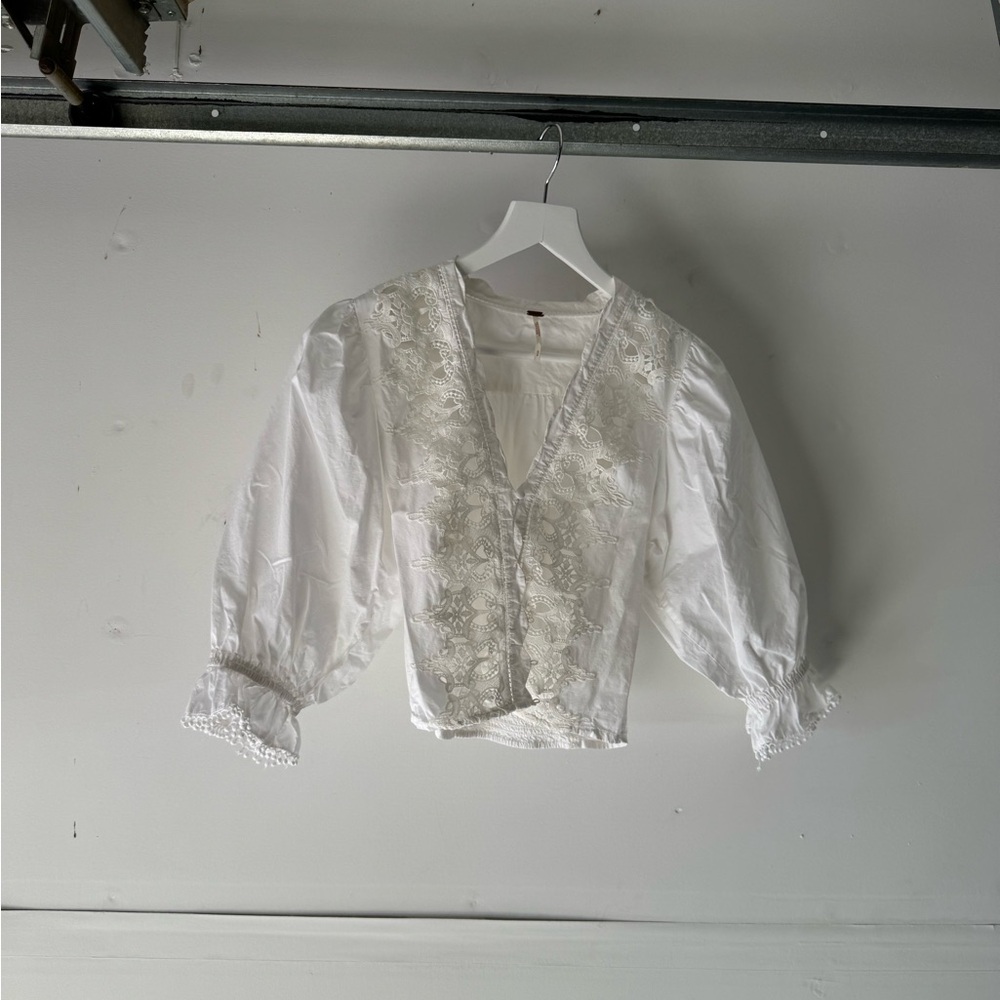 lace Embroidered Cotton Poplin Blouse